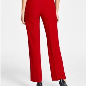 Kasper Women's Stretch-Crepe Straight-Leg Pants, Regular & Petite-Fire Red sz:12